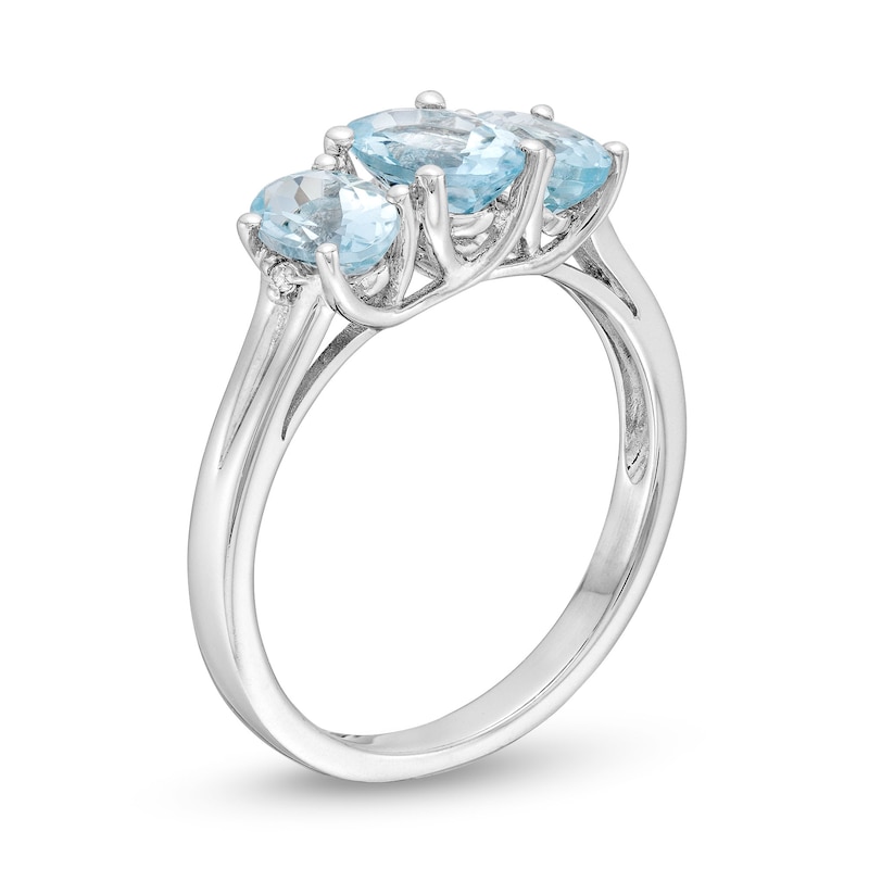 Main Image 3 of Oval Aquamarine and Diamond Accent Three Stone Ring in Sterling Silver