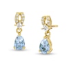 Thumbnail Image 1 of Pear-Shaped Aquamarine and White Lab-Created Sapphire Loop Drop Earrings in Sterling Silver with 14K Gold Plate