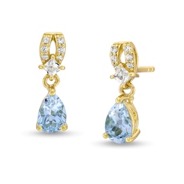 Pear-Shaped Aquamarine and White Lab-Created Sapphire Loop Drop Earrings in Sterling Silver with 14K Gold Plate