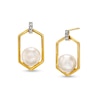 Thumbnail Image 1 of 6.0-6.5mm Freshwater Cultured Pearl and Diamond Accent Hexagon Frame Drop Earrings in 10K Gold