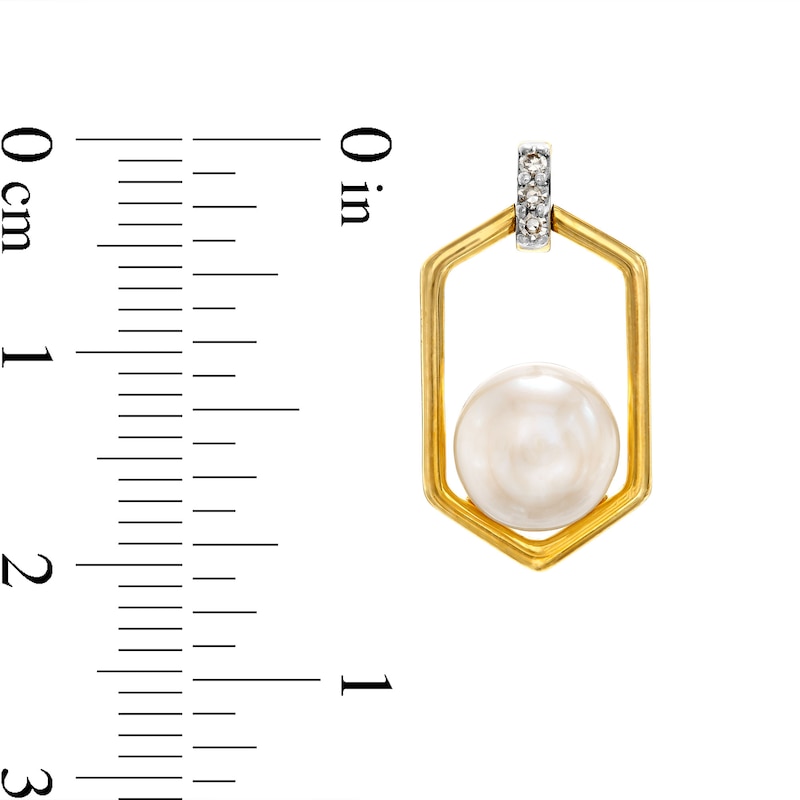 Main Image 3 of 6.0-6.5mm Freshwater Cultured Pearl and Diamond Accent Hexagon Frame Drop Earrings in 10K Gold