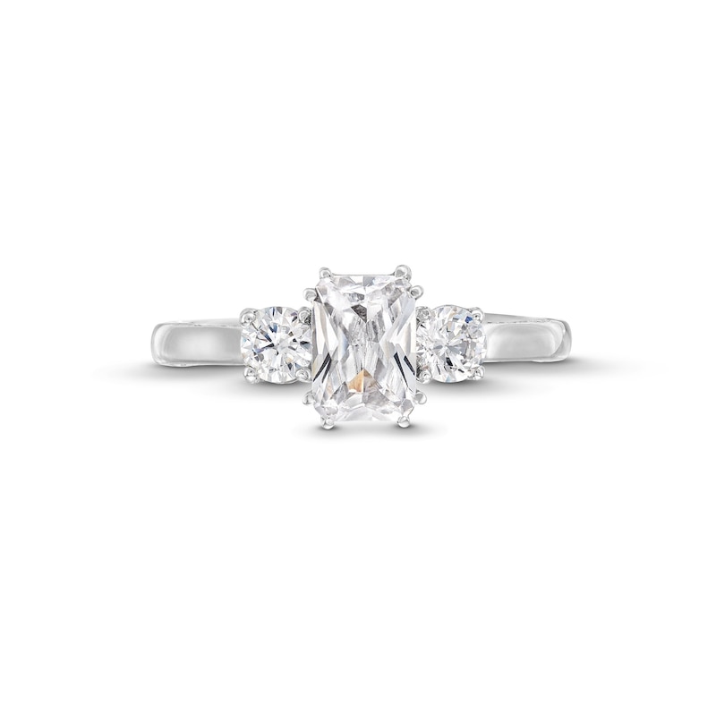 Main Image 4 of 1-1/2 CT. T.W. Certified Emerald-Cut and Round Diamond Past Present Future® Engagement Ring in 14K White Gold (I/SI2)