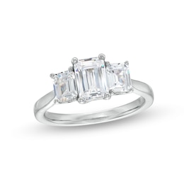 2 CT. T.W. Emerald-Cut Certified Lab-Created Diamond Past Present Future® Engagement Ring in 14K White Gold (F/VS2)