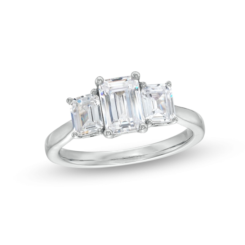 Main Image 1 of 2 CT. T.W. Emerald-Cut Certified Lab-Created Diamond Past Present Future® Engagement Ring in 14K White Gold (F/VS2)