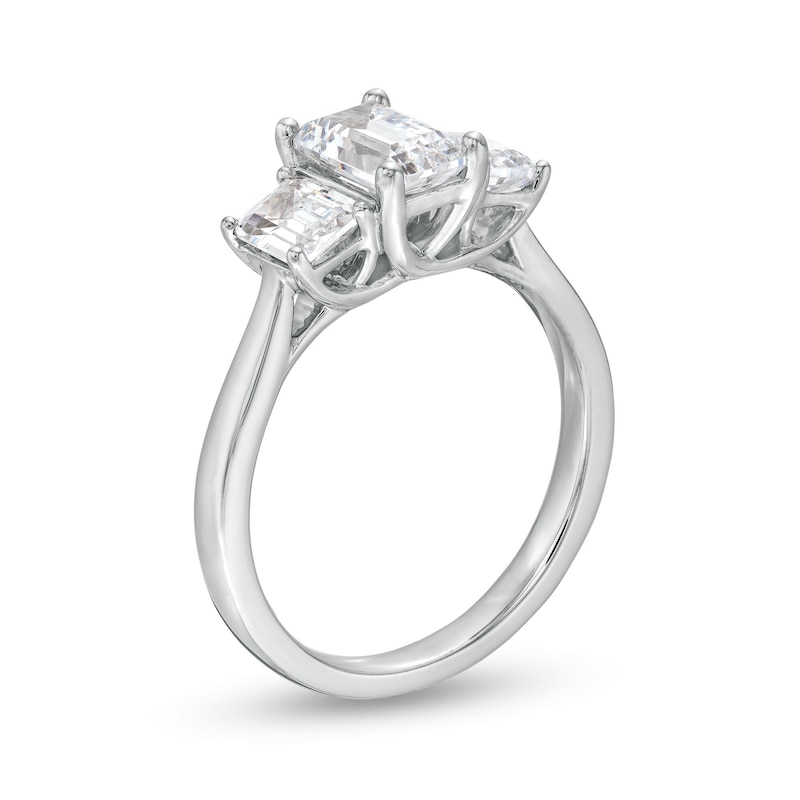 Main Image 3 of 2 CT. T.W. Emerald-Cut Certified Lab-Created Diamond Past Present Future® Engagement Ring in 14K White Gold (F/VS2)