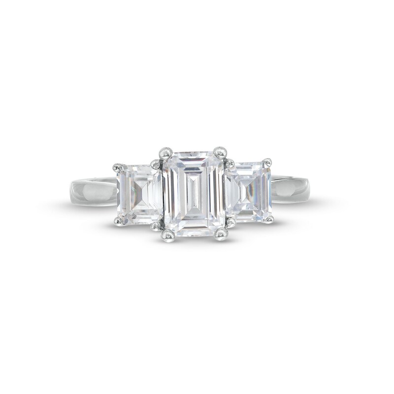 Main Image 4 of 2 CT. T.W. Emerald-Cut Certified Lab-Created Diamond Past Present Future® Engagement Ring in 14K White Gold (F/VS2)