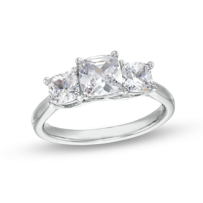 Main Image 1 of 2 CT. T.W. Cushion-Cut Certified Lab-Created Diamond Past Present Future® Engagement Ring in 14K White Gold (F/VS2)