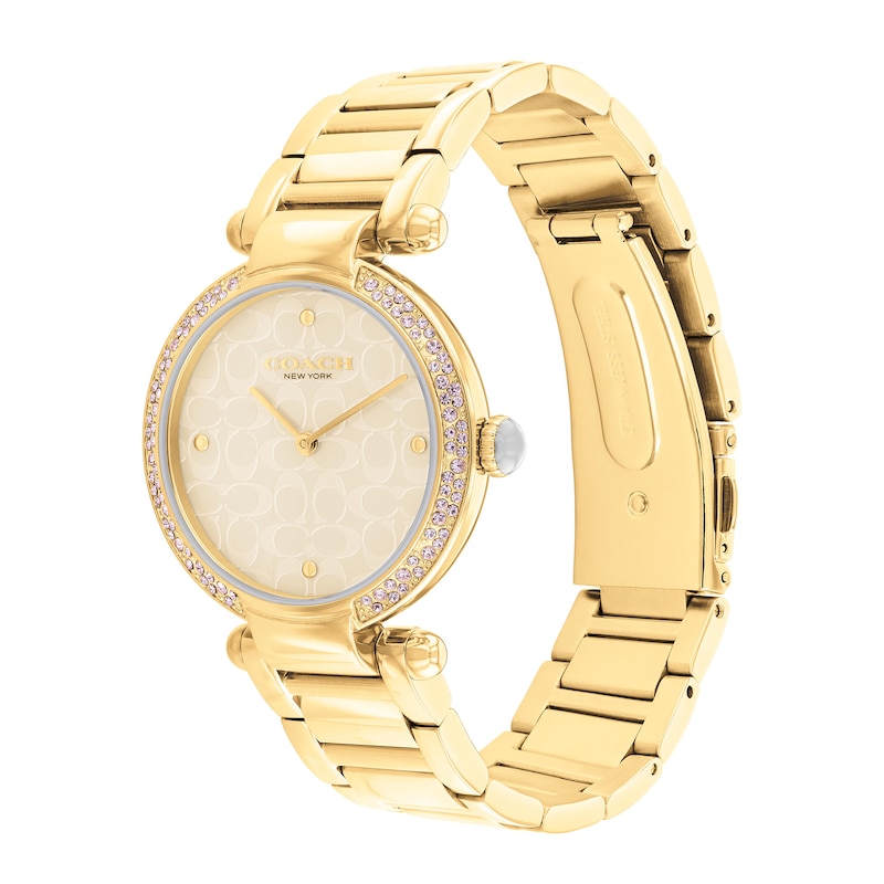 Main Image 2 of Ladies' Coach Cary Crystal Accent Gold-Tone IP Watch with Beige Mother-of-Pearl Dial (Model: 14504183)