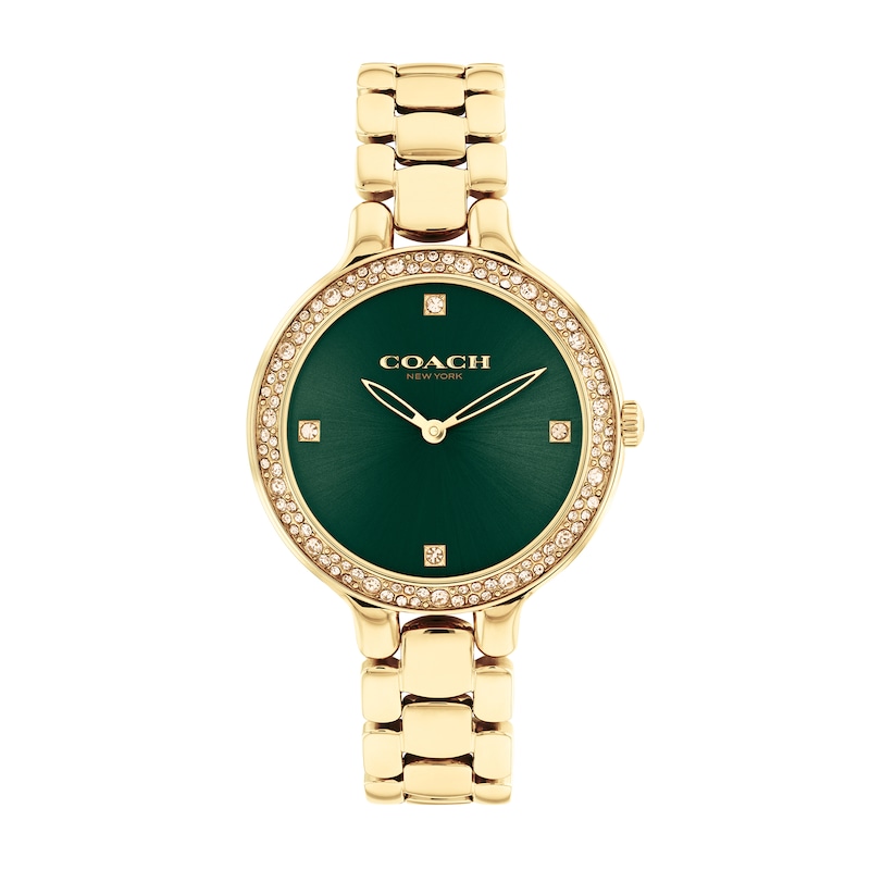 Main Image 1 of Ladies' Coach Chelsea Crystal Accent Gold-Tone IP Watch with Green Dial (Model: 14504251)