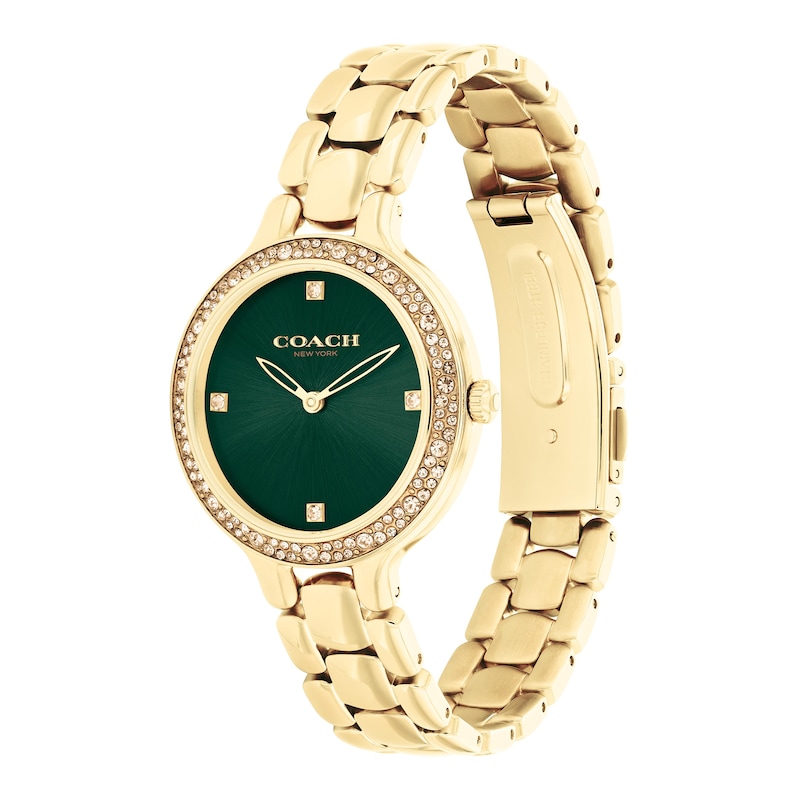 Main Image 2 of Ladies' Coach Chelsea Crystal Accent Gold-Tone IP Watch with Green Dial (Model: 14504251)