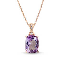 Cushion-Cut Amethyst and White Lab-Created Sapphire Pendant in Sterling Silver with 14K Rose Gold Plate
