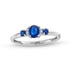 Thumbnail Image 1 of Oval and Round Blue Sapphire with Diamond Accent Three Stone Collar Ring in 10K White Gold