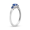 Thumbnail Image 3 of Oval and Round Blue Sapphire with Diamond Accent Three Stone Collar Ring in 10K White Gold