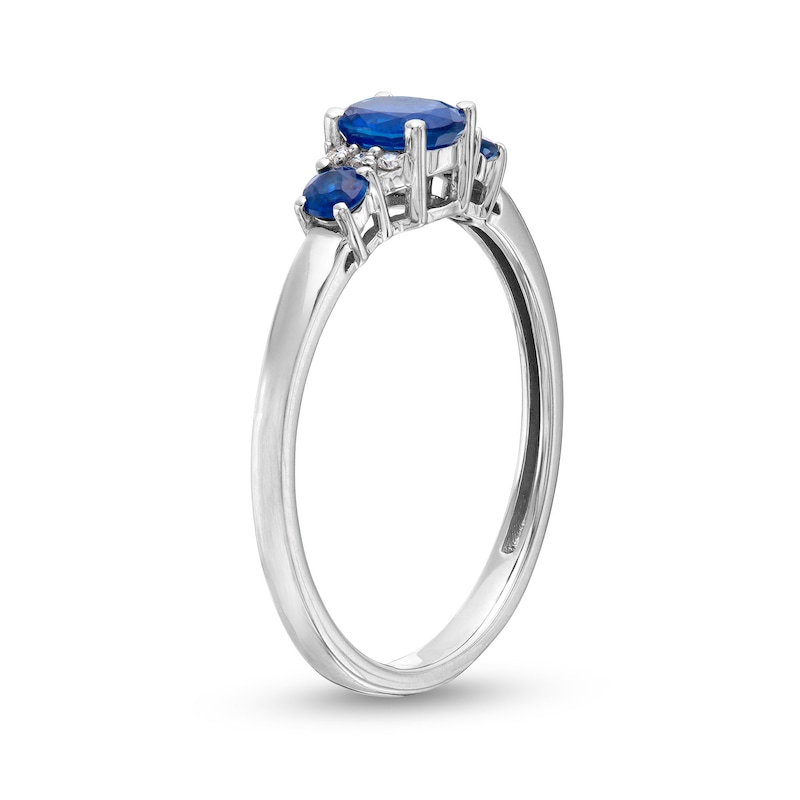 Main Image 3 of Oval and Round Blue Sapphire with Diamond Accent Three Stone Collar Ring in 10K White Gold