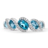 Thumbnail Image 4 of Oval Blue Topaz and White Lab-Created Sapphire Cascading Five Stone Ring in Sterling Silver