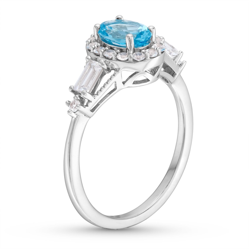 Oval Swiss Blue Topaz and White Lab-Created Sapphire Frame Pendant and Ring Set in Sterling Silver - Size 7
