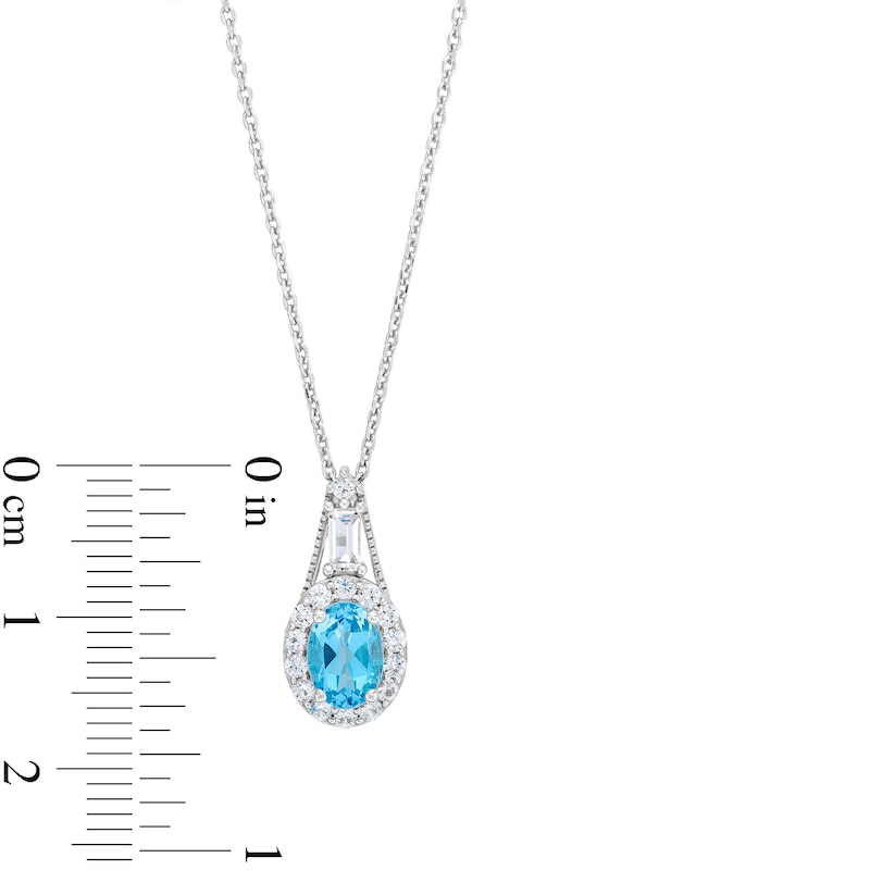 Oval Swiss Blue Topaz and White Lab-Created Sapphire Frame Pendant and Ring Set in Sterling Silver - Size 7