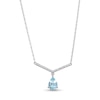 Thumbnail Image 1 of Pear-Shaped Aquamarine Dangle and White Lab-Created Sapphire Chevron Bar Necklace in Sterling Silver