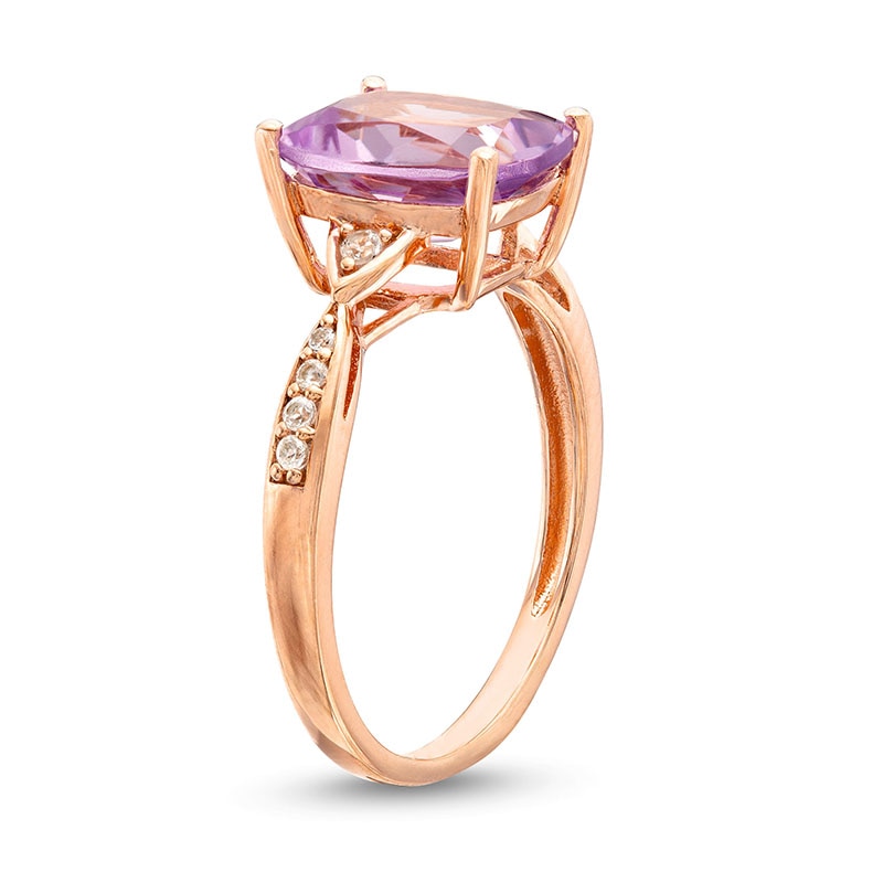 Cushion-Cut Amethyst and White Lab-Created Sapphire Cocktail Ring in Sterling Silver with 14K Rose Gold Plate - Size 7