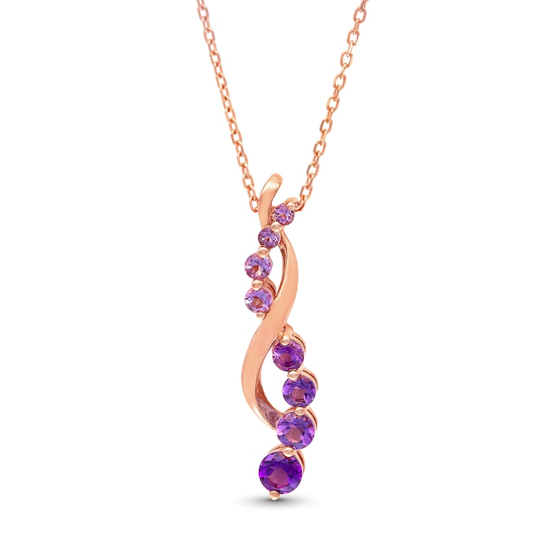 Main Image 1 of Journey Amethyst Twist Ribbon Pendant in Sterling Silver with 14K Rose Gold Plate