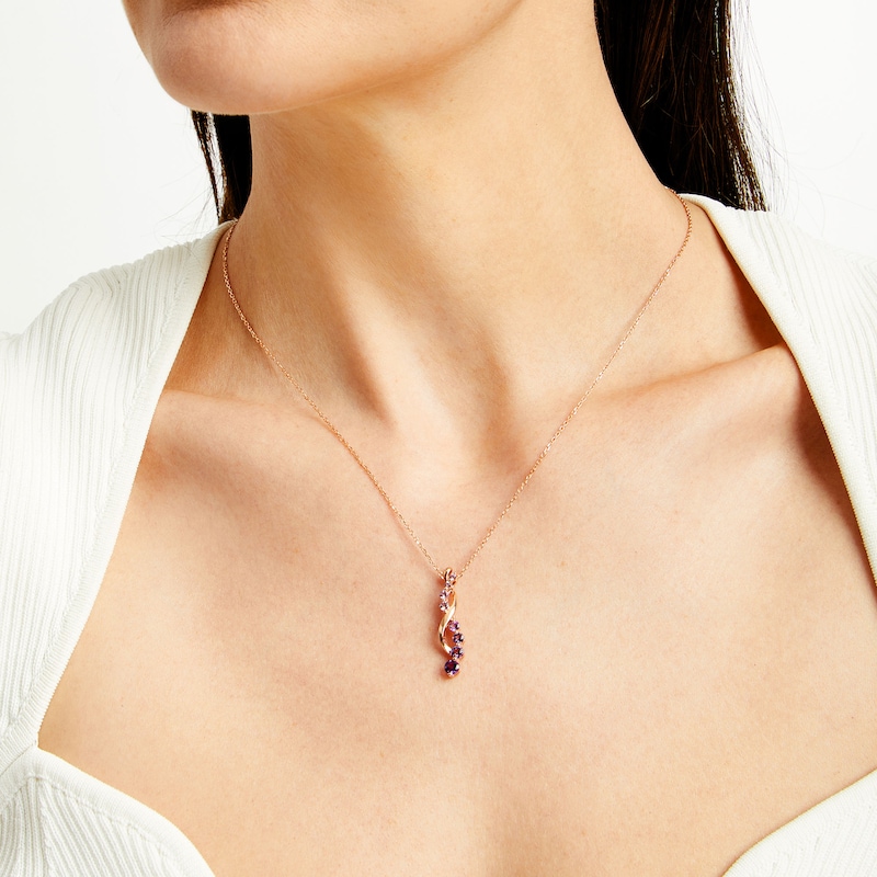 Main Image 2 of Journey Amethyst Twist Ribbon Pendant in Sterling Silver with 14K Rose Gold Plate