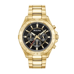 Men's Bulova Classic Gold-Tone Chronograph Watch with Black Dial (Model: 97A139)