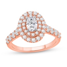 1-1/2 CT. T.W. Oval Certified Lab-Created Diamond Double Frame Engagement Ring in 14K Rose Gold (F/VS2)