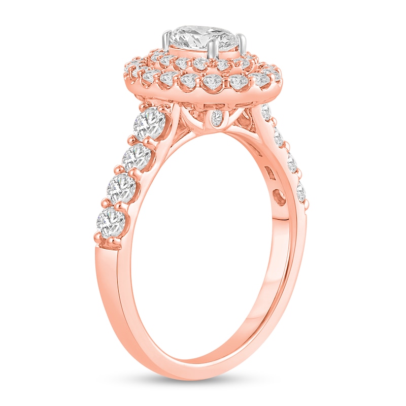 Main Image 2 of 1-1/2 CT. T.W. Oval Certified Lab-Created Diamond Double Frame Engagement Ring in 14K Rose Gold (F/VS2)