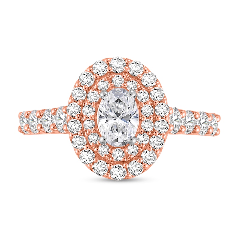 Main Image 3 of 1-1/2 CT. T.W. Oval Certified Lab-Created Diamond Double Frame Engagement Ring in 14K Rose Gold (F/VS2)