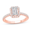 Thumbnail Image 1 of 1-1/2 CT. T.W. Emerald Certified Lab-Created Diamond Frame Engagement Ring in 14K Rose Gold (F/VS2)