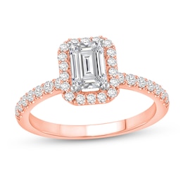 1-1/2 CT. T.W. Emerald Certified Lab-Created Diamond Frame Engagement Ring in 14K Rose Gold (F/VS2)