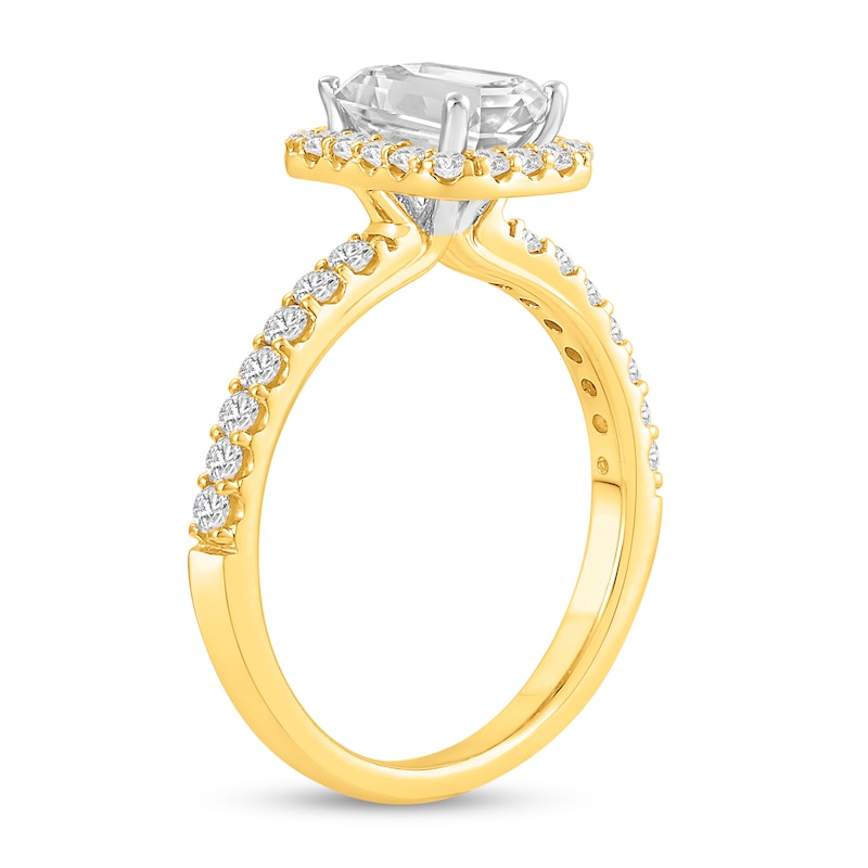 Main Image 2 of 1-1/2 CT. T.W. Emerald Certified Lab-Created Diamond Frame Engagement Ring in 14K Gold (F/VS2)