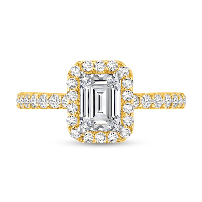 Main Image 3 of 1-1/2 CT. T.W. Emerald Certified Lab-Created Diamond Frame Engagement Ring in 14K Gold (F/VS2)