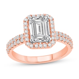 2 CT. T.W. Emerald Certified Lab-Created Diamond Frame Engagement Ring in 14K Rose Gold (F/VS2)
