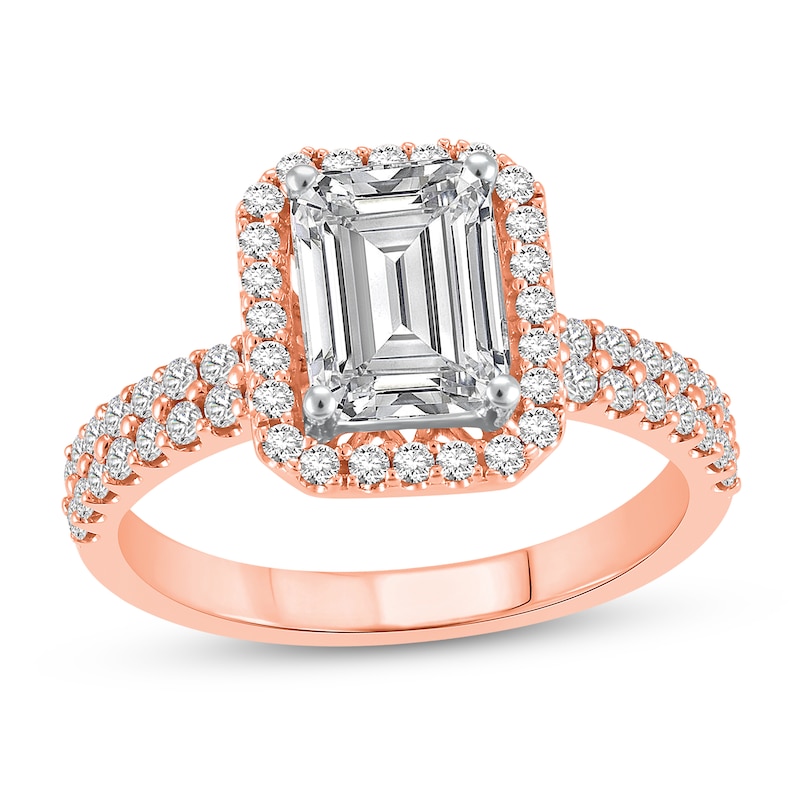 Main Image 1 of 2 CT. T.W. Emerald Certified Lab-Created Diamond Frame Engagement Ring in 14K Rose Gold (F/VS2)