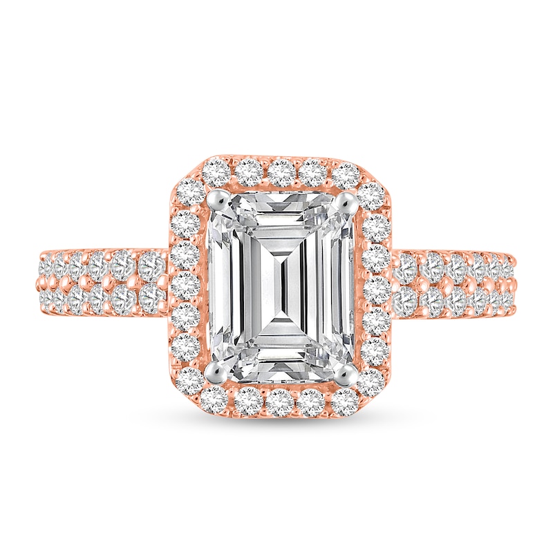 Main Image 3 of 2 CT. T.W. Emerald Certified Lab-Created Diamond Frame Engagement Ring in 14K Rose Gold (F/VS2)