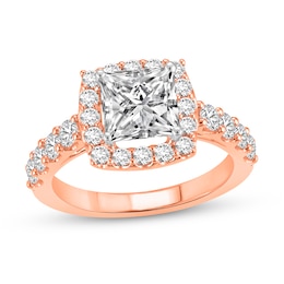 2-1/2 CT. T.W. Princess Certified Lab-Created Diamond Cushion Frame Engagement Ring in 14K Rose Gold (F/VS2)