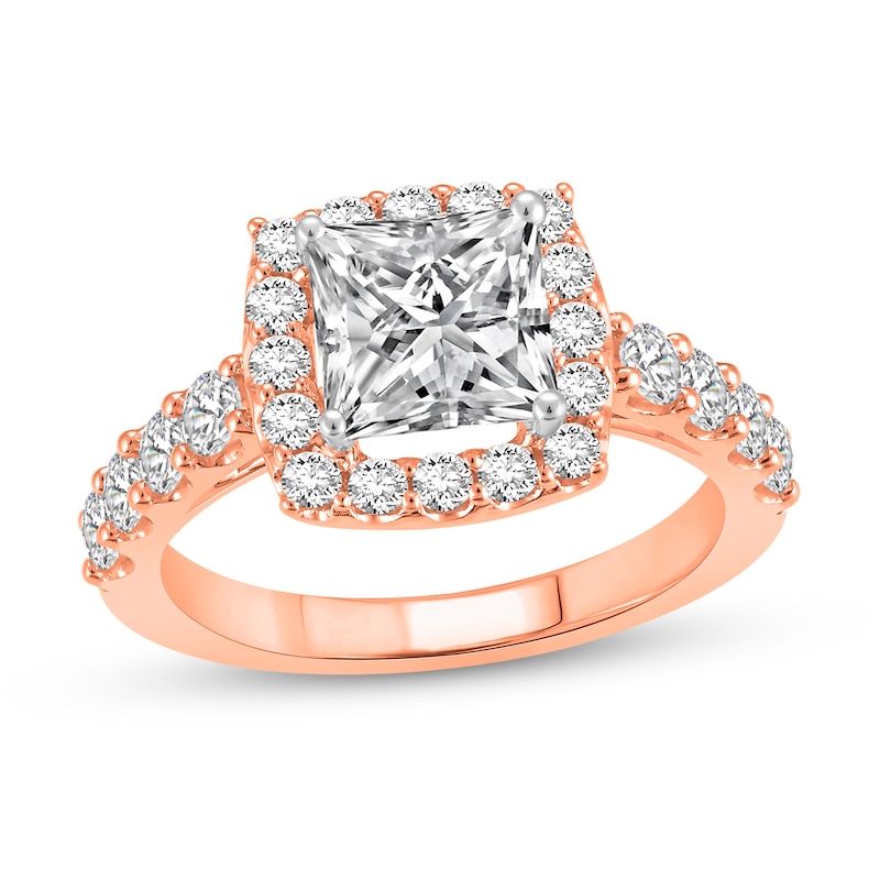 Main Image 1 of 2-1/2 CT. T.W. Princess Certified Lab-Created Diamond Cushion Frame Engagement Ring in 14K Rose Gold (F/VS2)