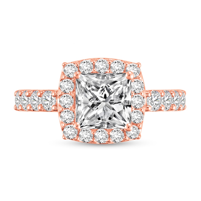 Main Image 3 of 2-1/2 CT. T.W. Princess Certified Lab-Created Diamond Cushion Frame Engagement Ring in 14K Rose Gold (F/VS2)