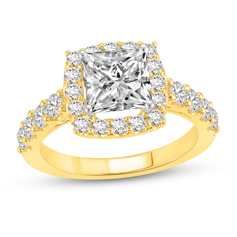 Main Image 1 of 2-1/2 CT. T.W. Princess Certified Lab-Created Diamond Cushion Frame Engagement Ring in 14K Gold (F/VS2)