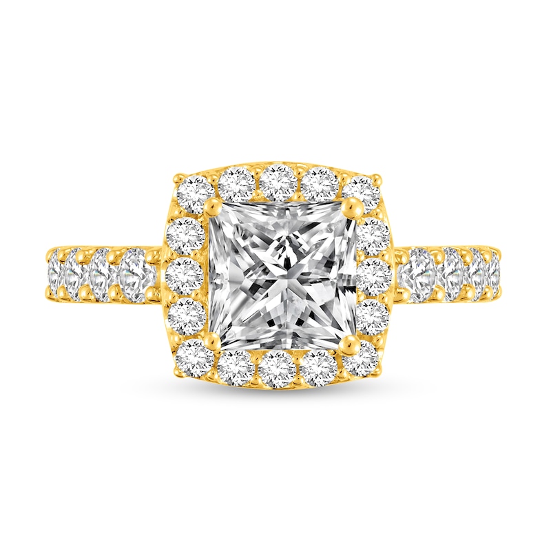 Main Image 3 of 2-1/2 CT. T.W. Princess Certified Lab-Created Diamond Cushion Frame Engagement Ring in 14K Gold (F/VS2)