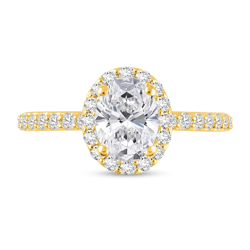 Main Image 3 of 1-1/2 CT. T.W. Oval Certified Lab-Created Diamond Frame Engagement Ring in 14K Gold (F/VS2)