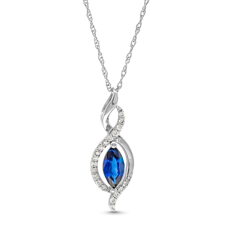 Marquise Blue Sapphire and 1/20 CT. T.W. Diamond Infinity Flame Pendant ...