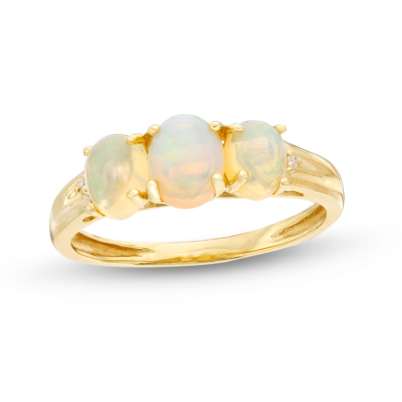 Main Image 1 of Oval Opal and Diamond Accent Three Stone Ring in 10K Gold