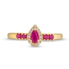 Thumbnail Image 4 of Pear-Shaped and Round Ruby with 1/15 CT. T.W. Diamond Frame Ring in 10K Gold