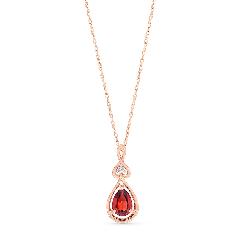 Main Image 1 of Pear-Shaped Garnet and Diamond Accent Open Frame Knot Pendant in 10K Rose Gold