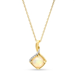 Cushion-Cut Opal and Diamond Accent Twist Kite Pendant in 10K Gold