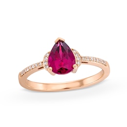 Pear-Shaped Rhodolite Garnet and 1/15 CT. T.W. Diamond Collar Ring in 10K Rose Gold