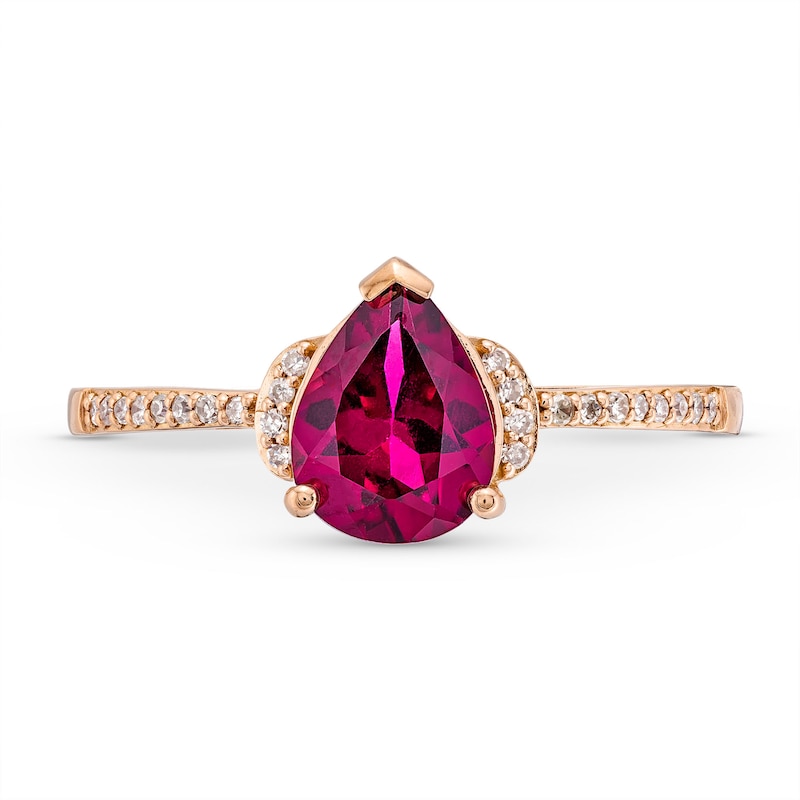 Pear-Shaped Rhodolite Garnet and 1/15 CT. T.W. Diamond Collar Ring in 10K Rose Gold