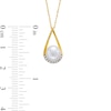 Thumbnail Image 2 of 7.0-7.5mm Cultured Freshwater Pearl and 1/20 CT. T.W. Diamond Teardrop Open Frame Pendant in 10K Gold